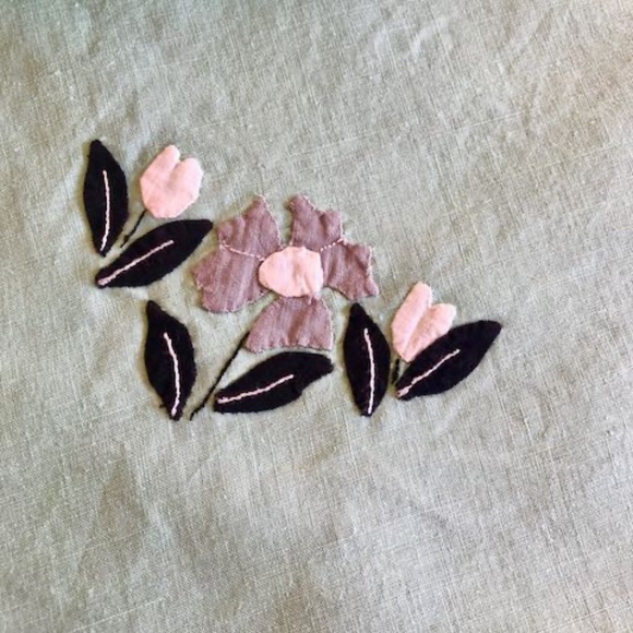 Vintage Hand Applique Tablecloth & 4 Napkins Green & Grey 40s Southern Belle - Picture 4 of 13